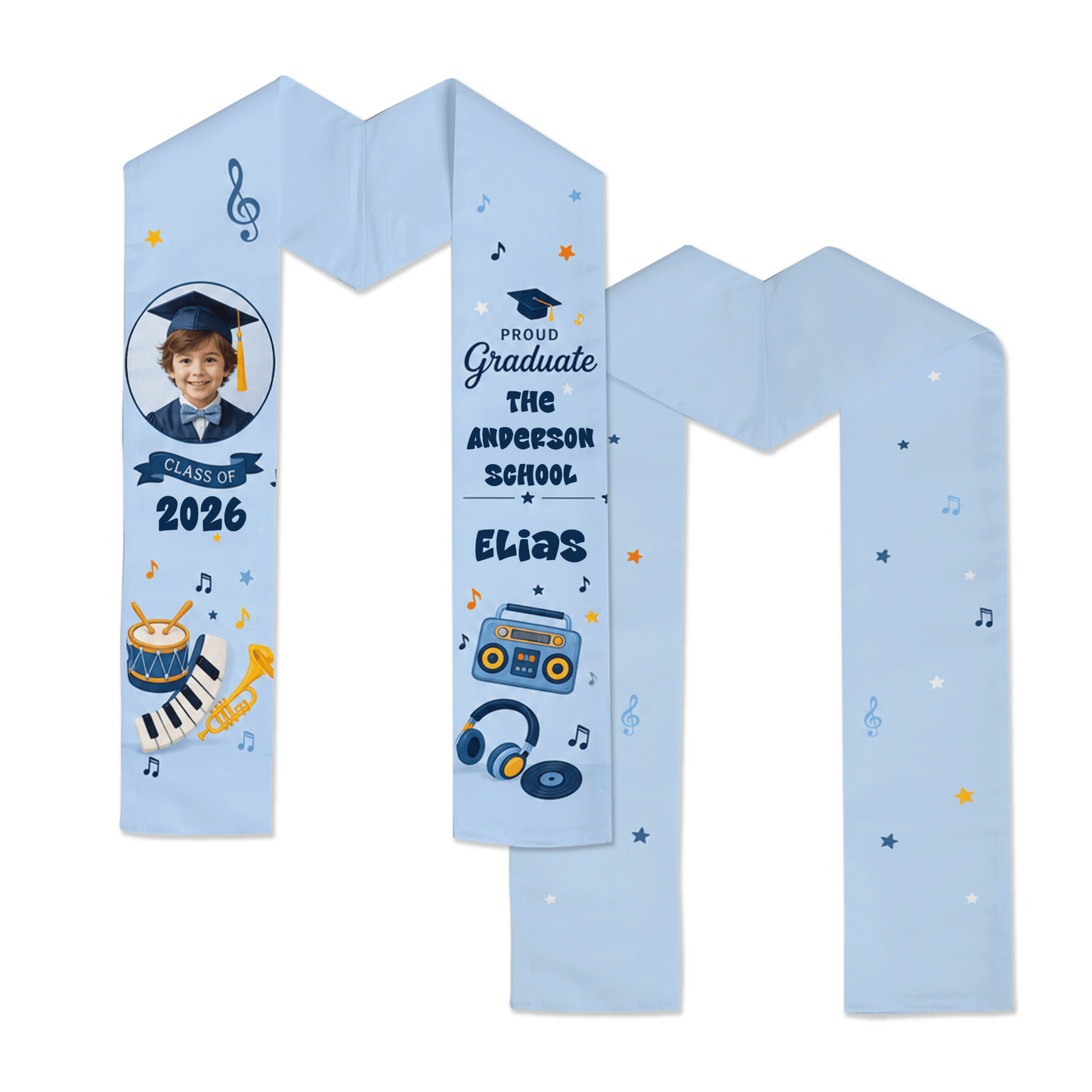 Personalized Music Theme Kid Graduation Stole – Custom Name