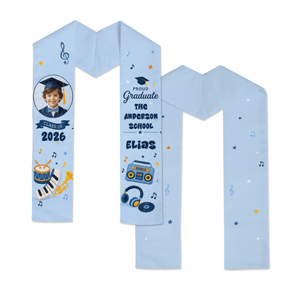 Personalized Music Theme Kid Graduation Stole – Custom Name
