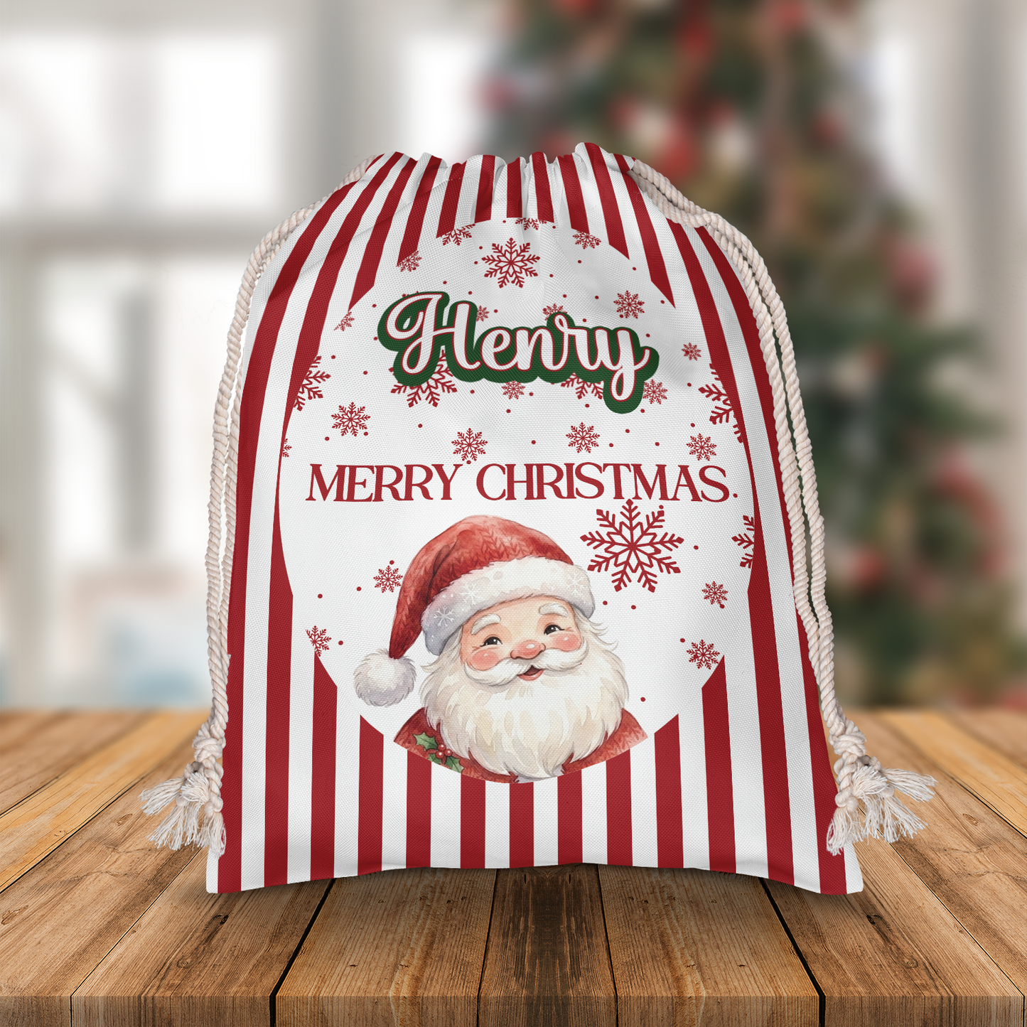 Personalized Cute Santa Pattern Christmas Sack with Custom Name