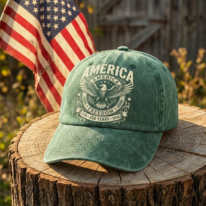 America 250 Years of Freedom 1776–2026 Anniversary Washed Denim Baseball Cap