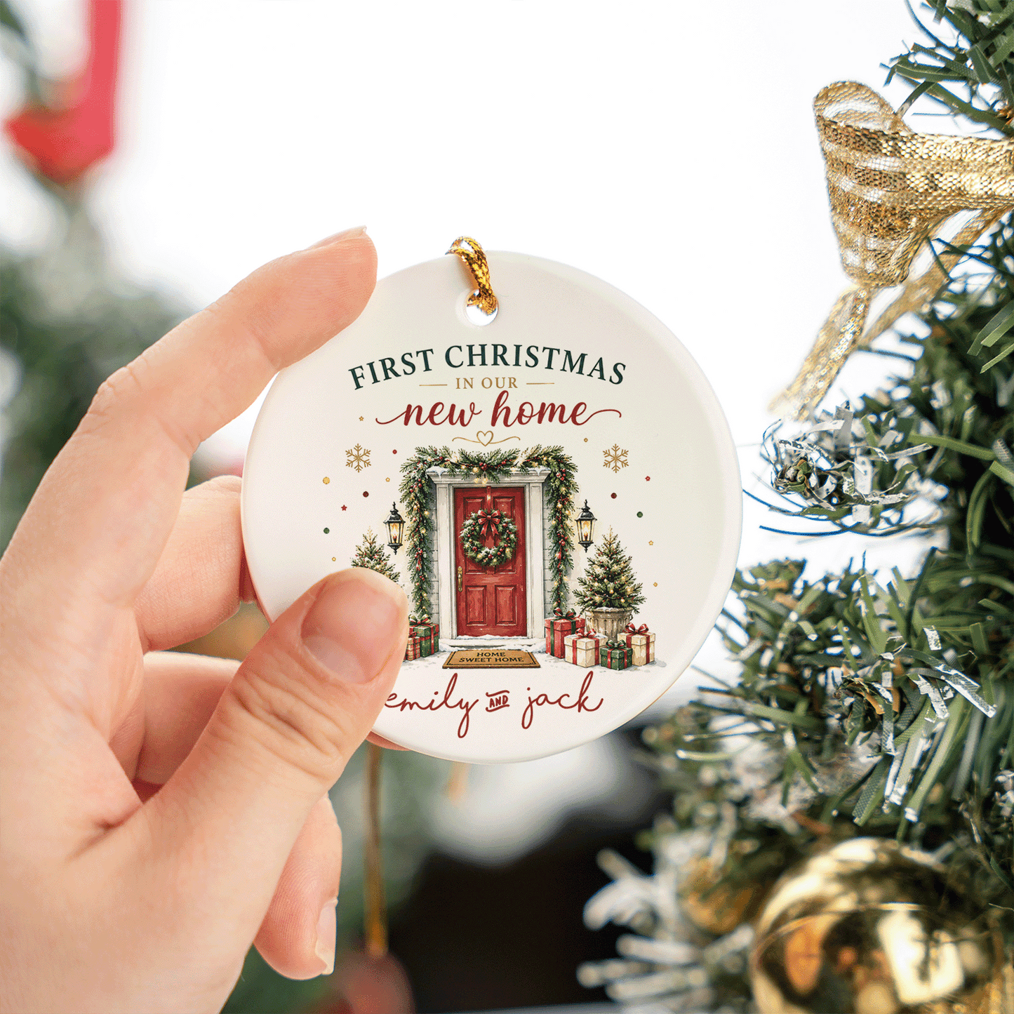 Personalized First Christmas in Our New Home Ceramic Ornament with Custom Name