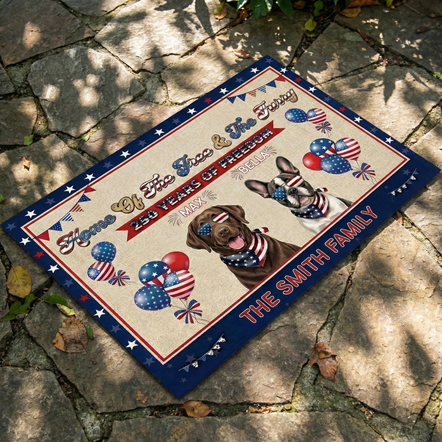 Personalized Dog Lover Doormat - Home of the Free & the Furry 1776-2026