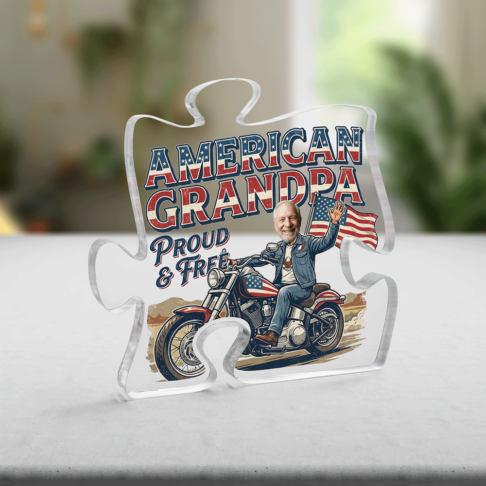 American Grandpa Proud and Free Acrylic Plaque - Patriotic Gift for Grandpa