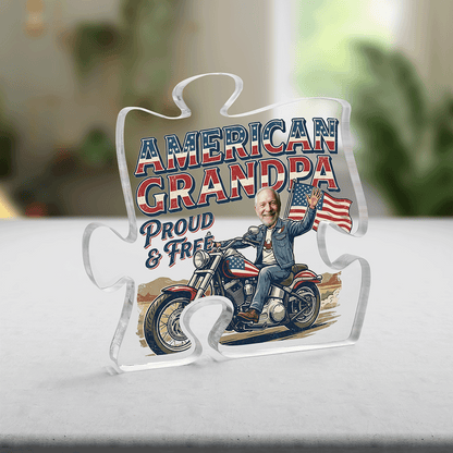 American Grandpa Proud and Free Acrylic Plaque - Patriotic Gift for Grandpa