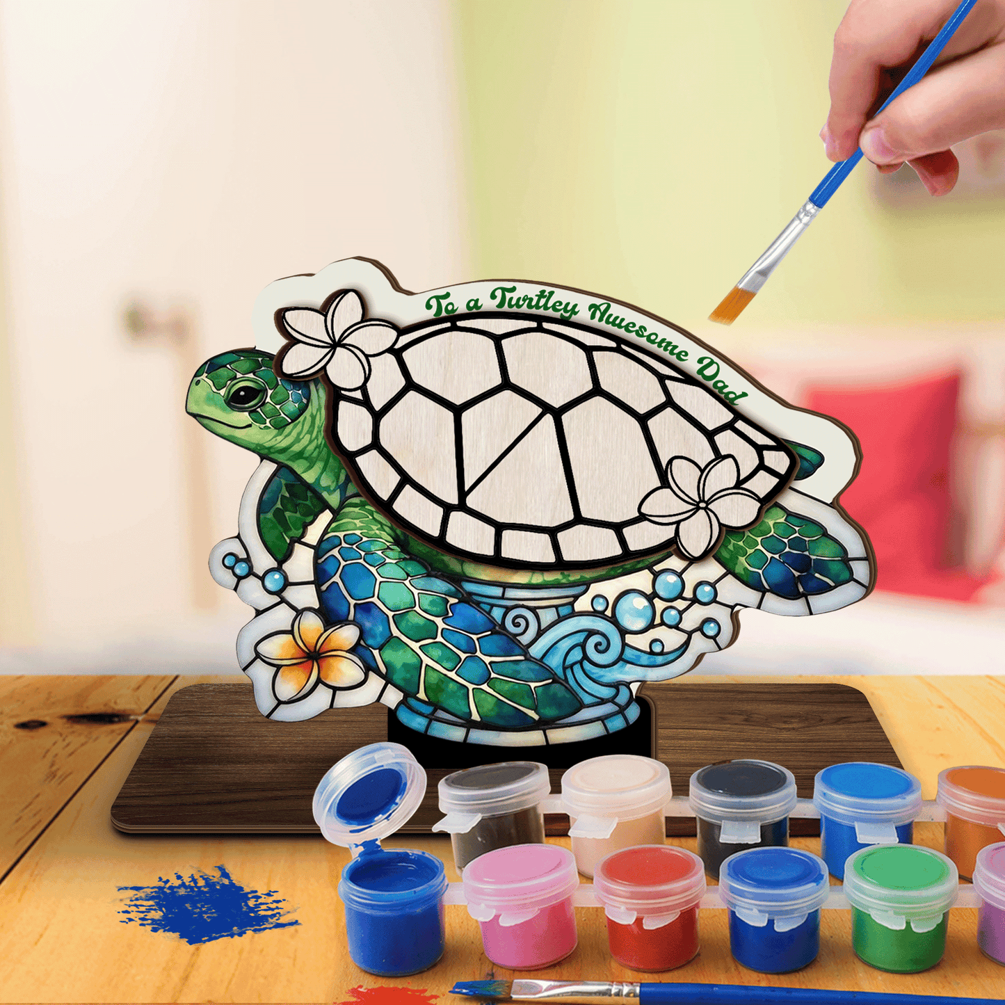 Turtle Dad Personalized Wooden Standing Sign – Family Gift Decor