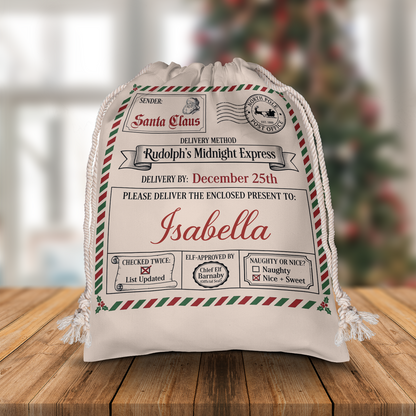 Personalized Christmas Letter Christmas Sack, Custom Name Santa Gift Bag
