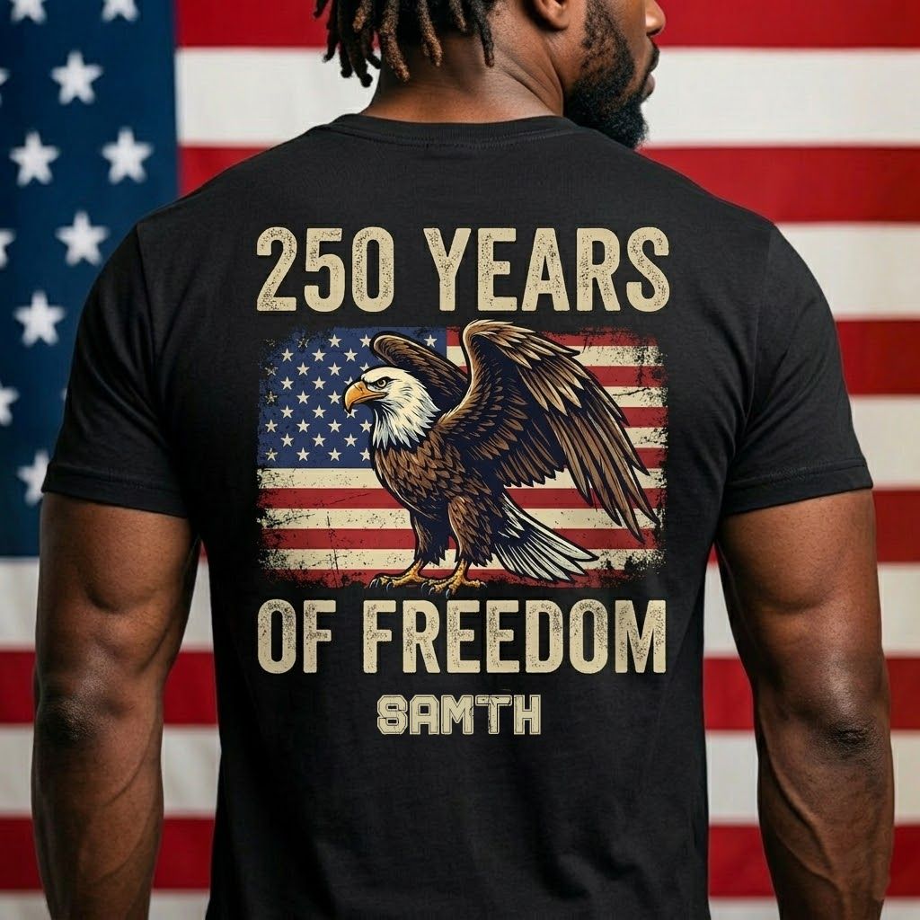 250 Years Of Freedom Since 1776 USA Eagle Flag Back Shirt Personalized Name Patriotic Tee