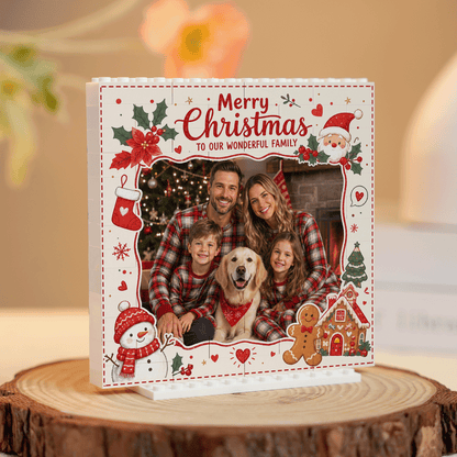 Personalized Photo Christmas Building Block in Off-White & Red, Custom Family Picture Vintage Santa Gingerbread Brick Puzzle Keepsake Decor, Festive Holiday Desk Gift