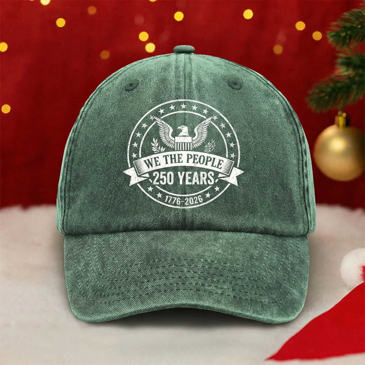 We The People 250 Years Eagle Washed Denim Baseball Cap – Custom Name Patriotic USA 1776-2026 Anniversary Hat