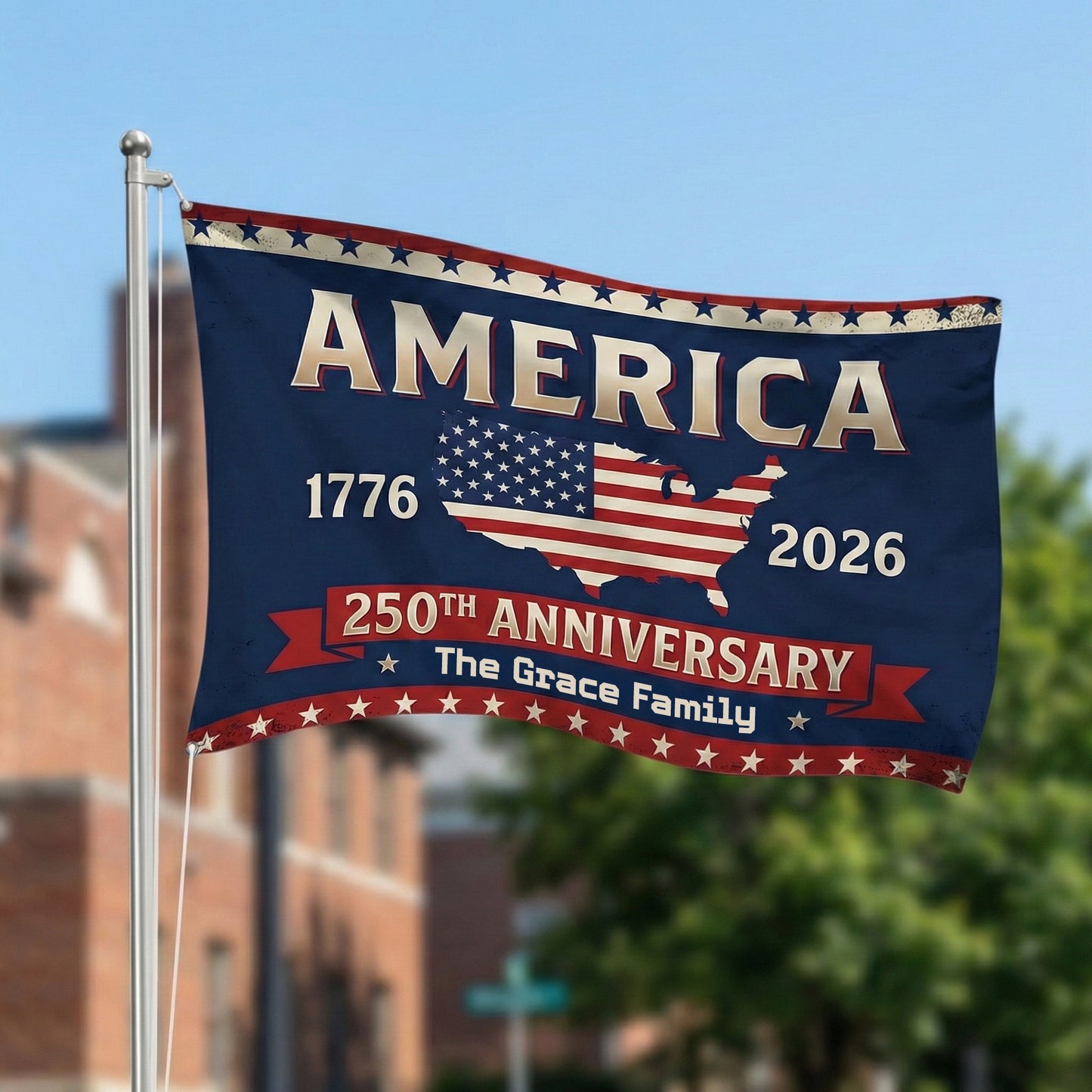 Personalized Family Name America 250th Anniversary Banner House Flag Navy