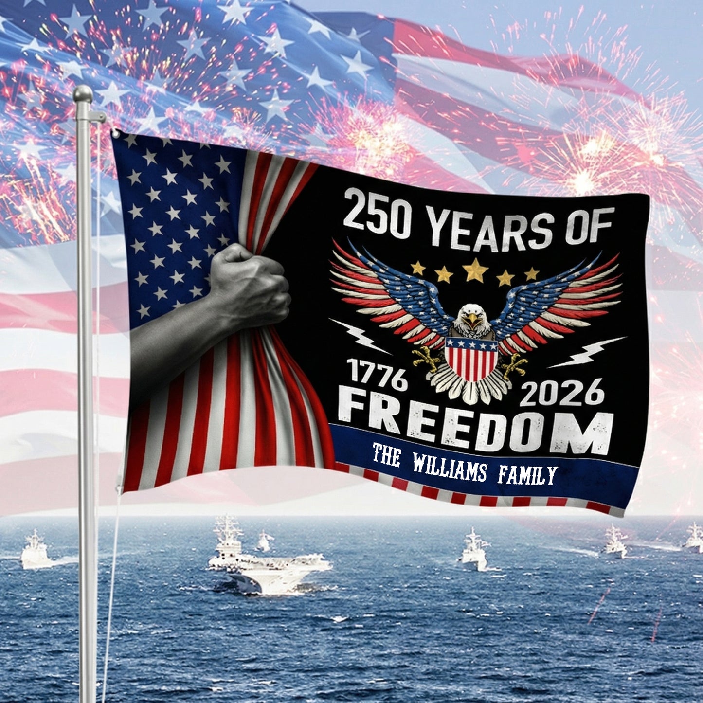 Custom Family Name Celebrate 250th Anniversary of America House Flag