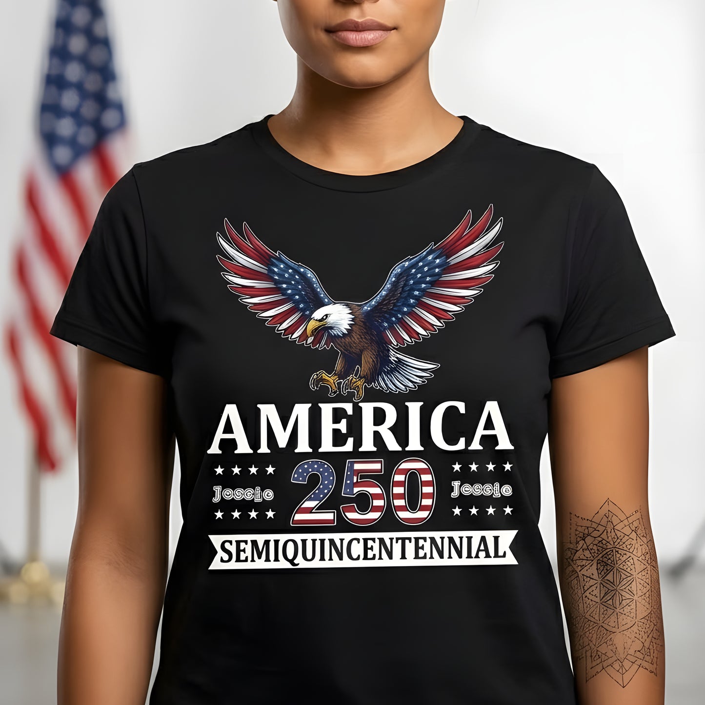 Personalized America 250 Semiquincentennial T-Shirt – Patriotic Eagle 1776–2026 USA Anniversary Shirt