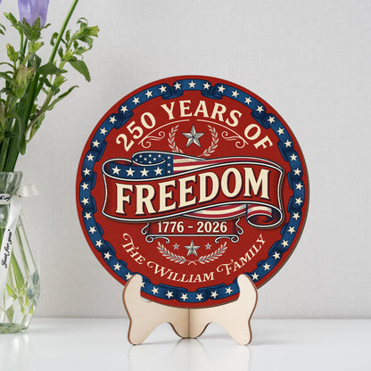 250 Years of Freedom Personalized 2-Layer Wood Sign – Custom Family Name Patriotic Door Sign
