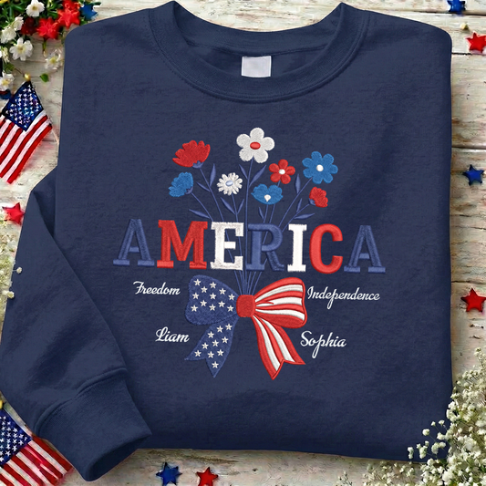 1776-2026 America 250 Years Floral Sweatshirt - Embroidered Patriotic Celebration Pullover
