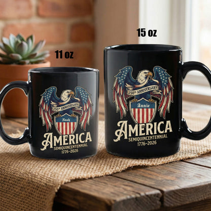 America 250th Anniversary Eagle Personalized Black Mug – USA Semiquincentennial 1776-2026 Patriotic Mug