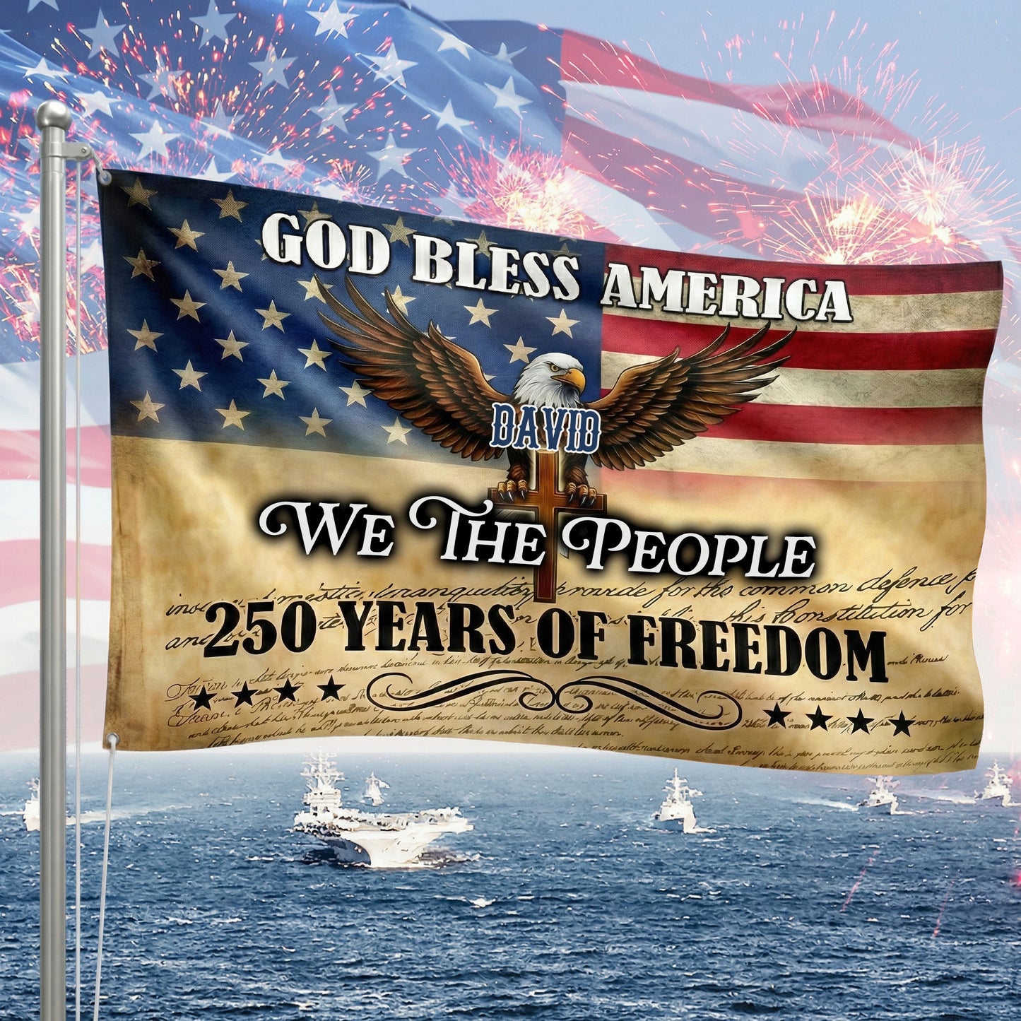 Personalized God Bless America 250 Years Of Freedom Banner House Flag