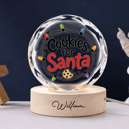 Custom Cookies For Santa Christmas Lights 3D Laser Engraved Crystal Ball with LED Wooden Standee, Personalized Name Holiday Night Light Keepsake