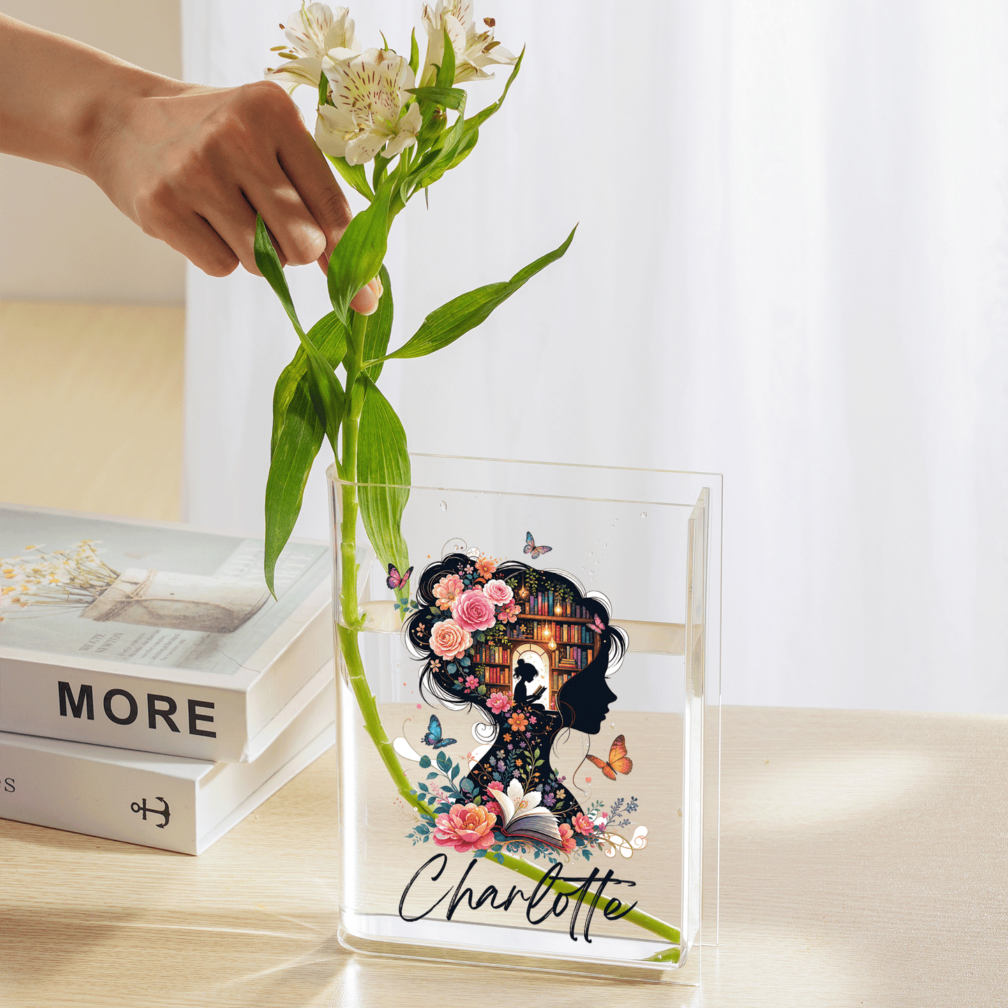 Personalized Book Lover Acrylic Book Vase with Custom Name