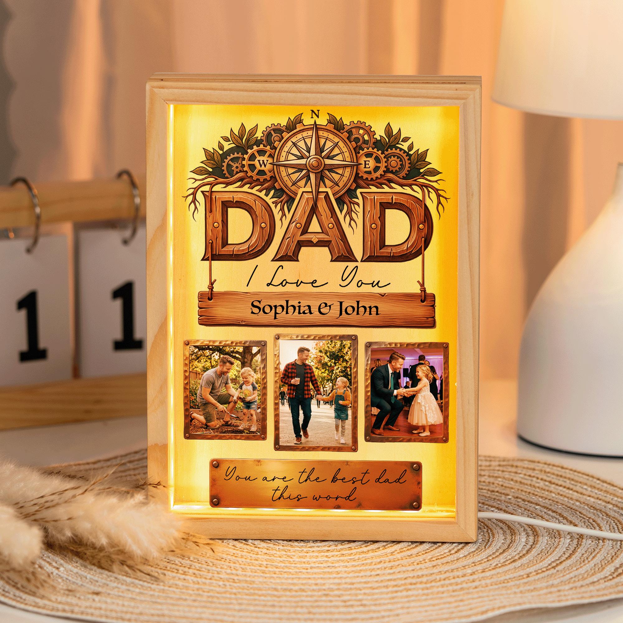 Personalized Dad Photo Frame Light Box – Custom Photo Father’s Day Gift, Dad I Love You LED Lamp