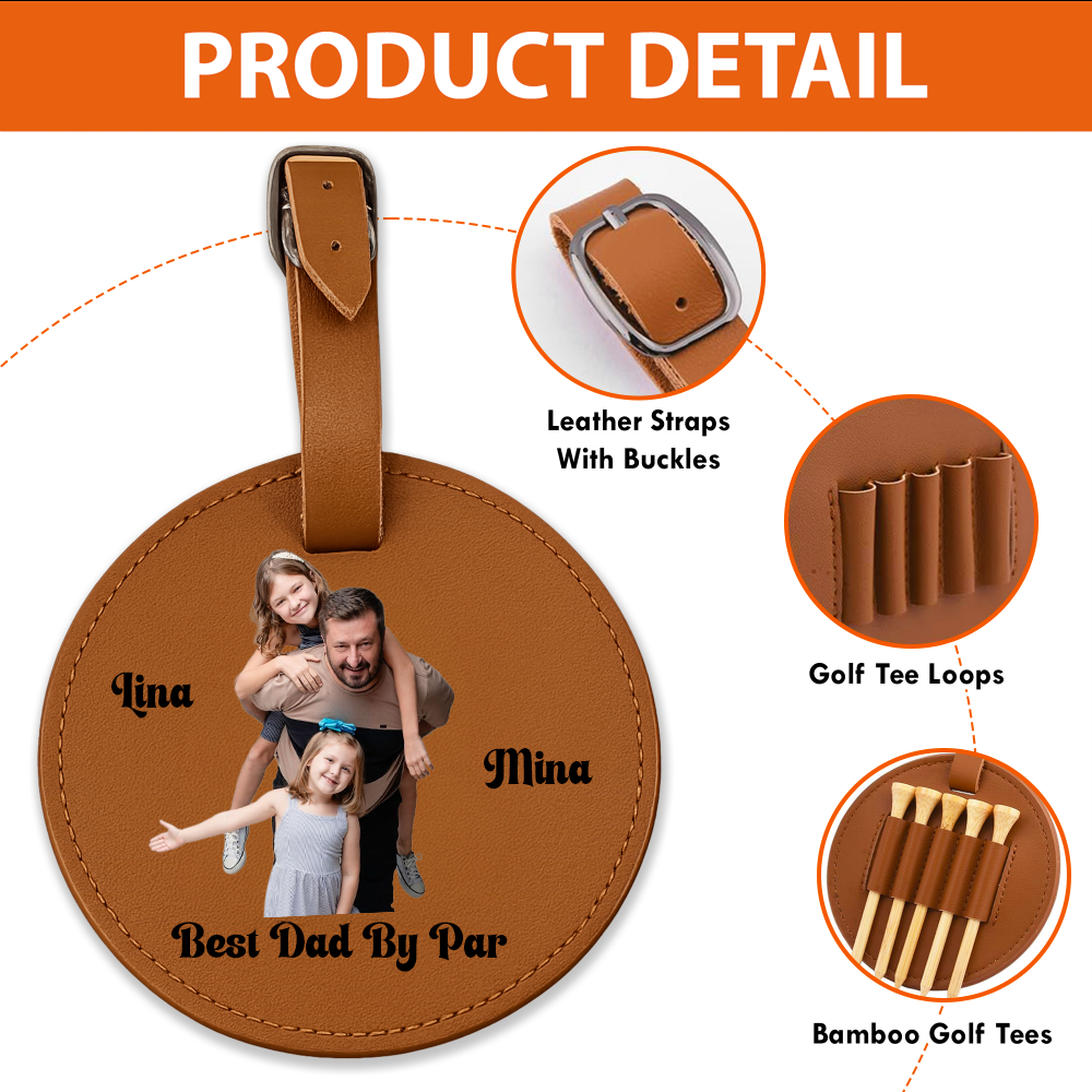 Personalized Leather Golf Bag Tag for Dad – “Best Dad By Par” Custom Gift