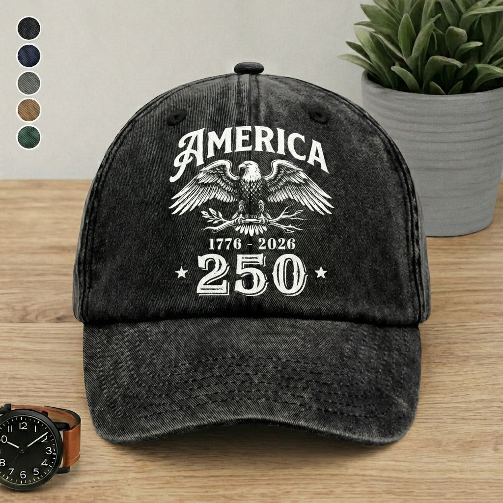 America 250 Years Happy 250th Birthday USA Washed Denim Baseball Cap
