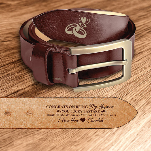 Congrats, My Husband - Celebration Gift for Husband - Personalized Engraved Leather Belt