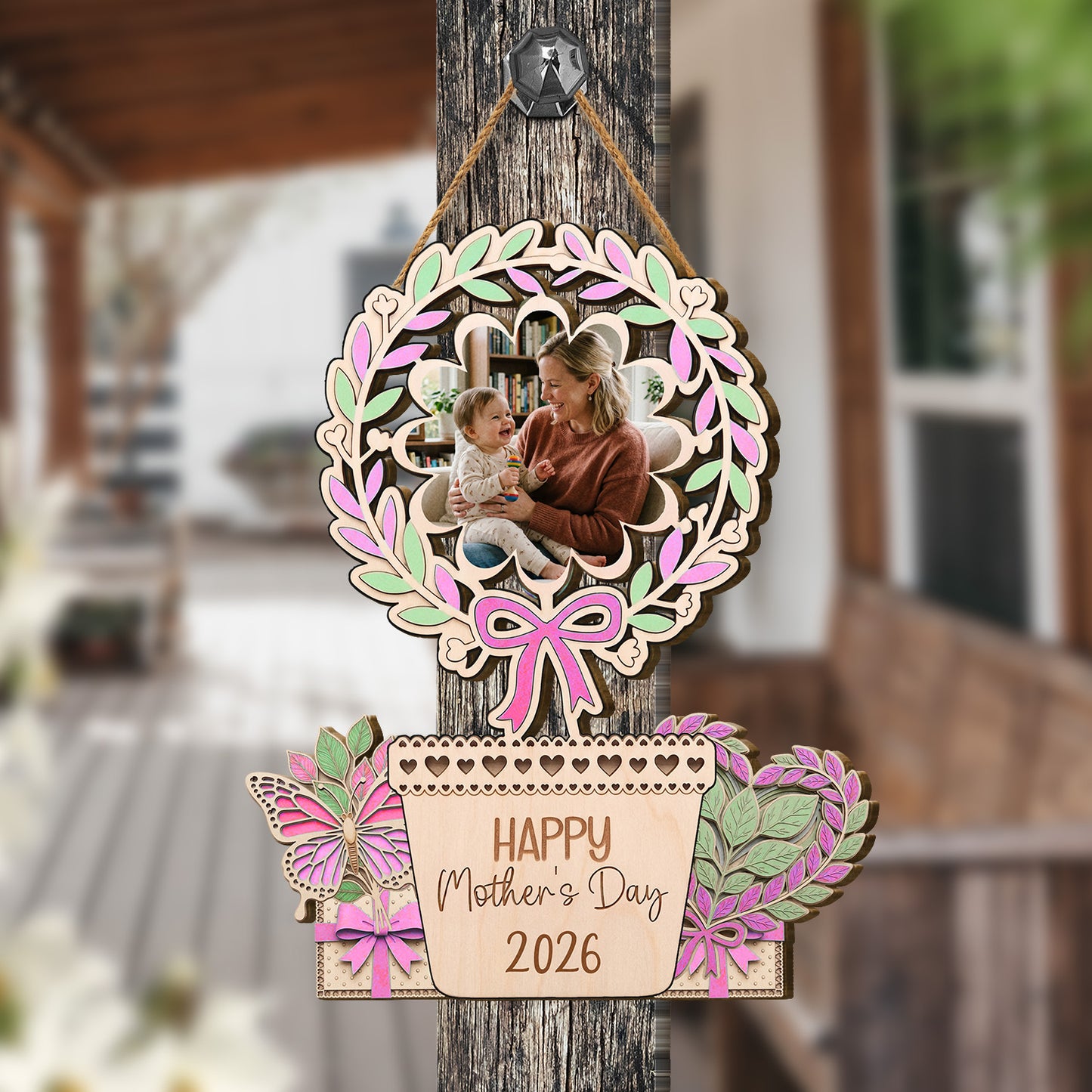 Personalized Mother’s Day Wooden Sign with Photo & Year – Custom Wood Plaque Gift for Mom, Family Keepsake Decor