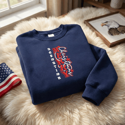 Personalized Embroidered Merry Christmas Sweatshirt with Custom Name