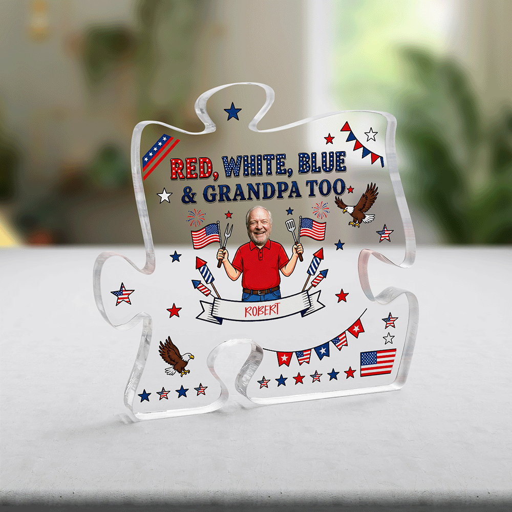 Red White Blue Grandpa Acrylic Plaque – Personalized Photo Gift for Grandpa