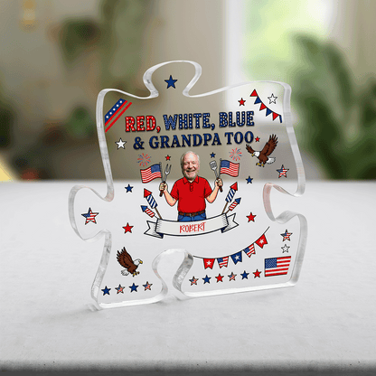 Red White Blue Grandpa Acrylic Plaque – Personalized Photo Gift for Grandpa