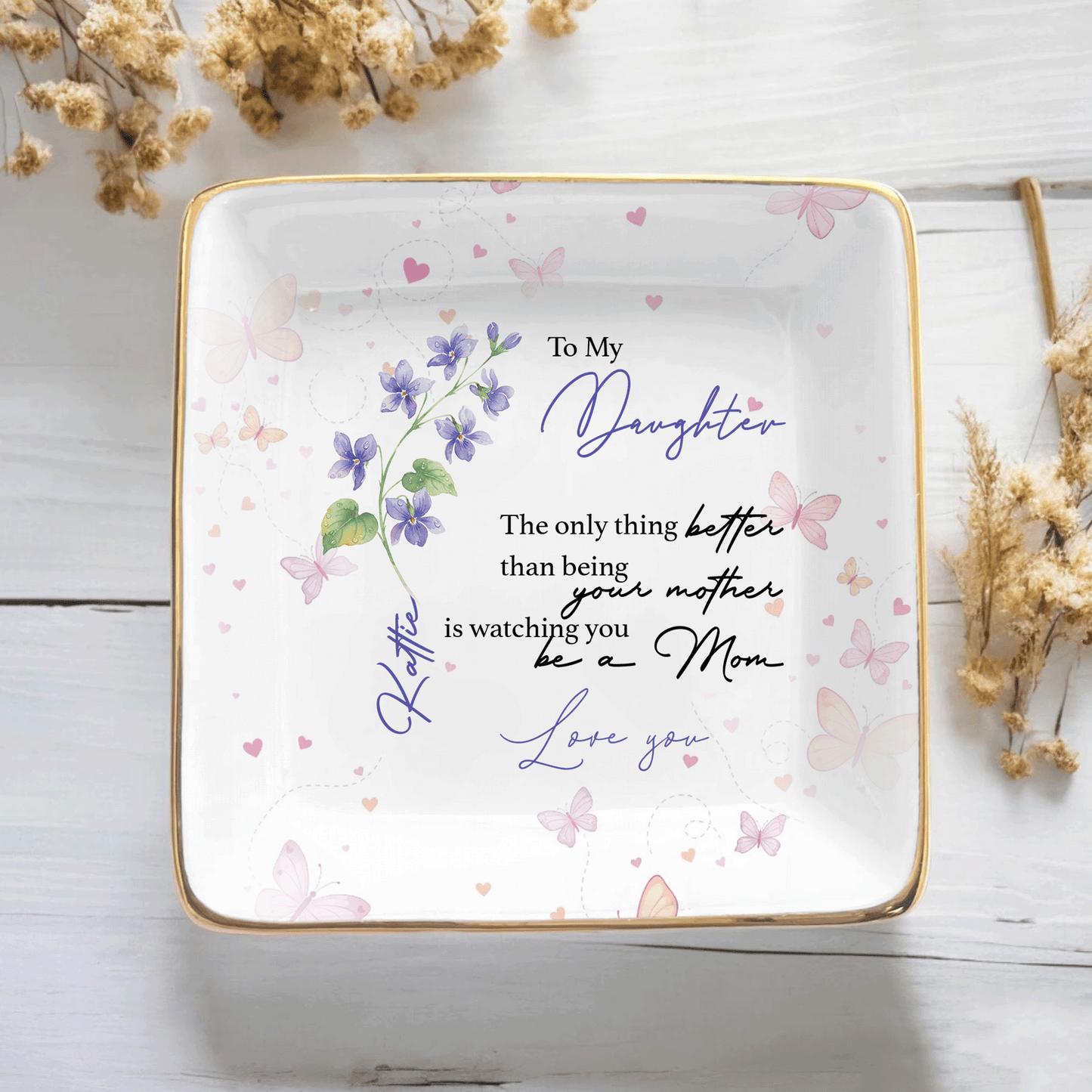 Personalized Ceramic Jewelry Dish - Custom Name Trinket Tray for Daughter, Mother's Day Gift