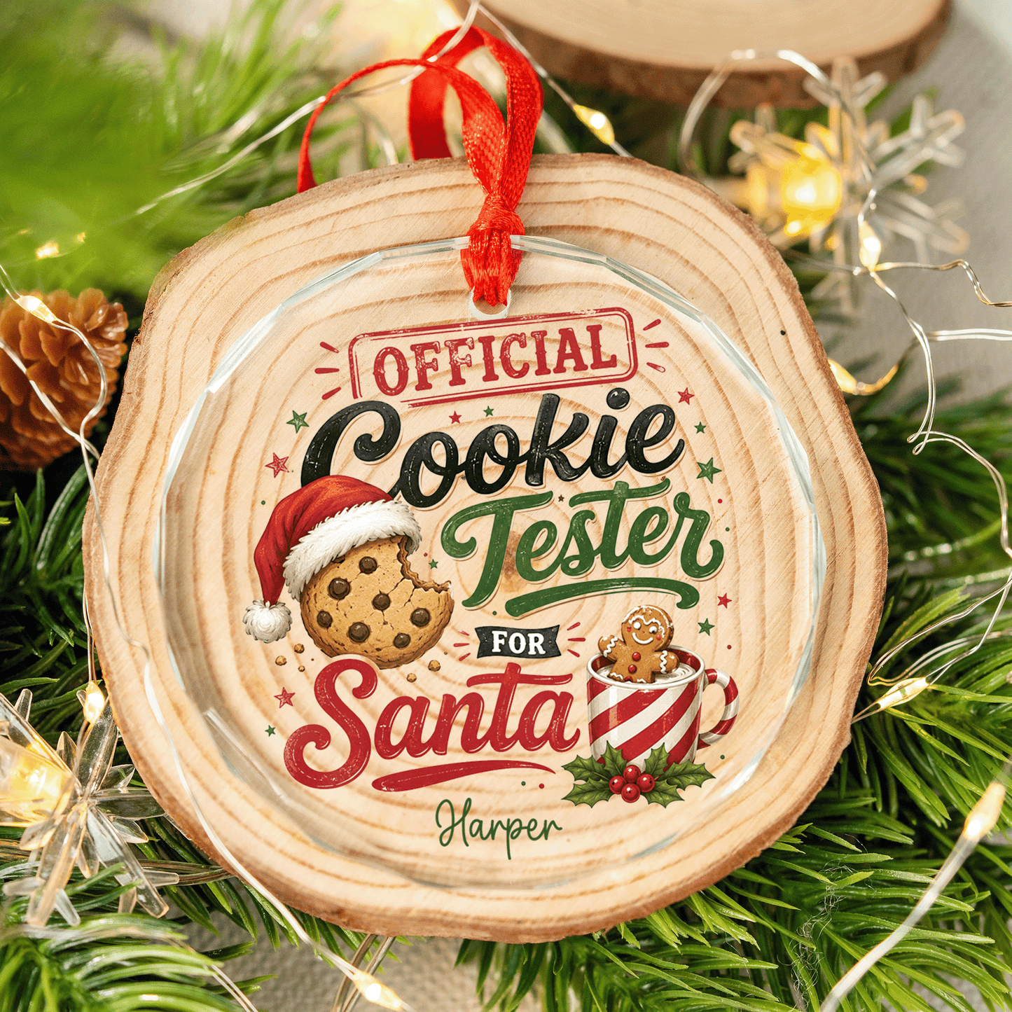 Personalized Official Cookie Tester for Santa Glass Ornament with Custom Name