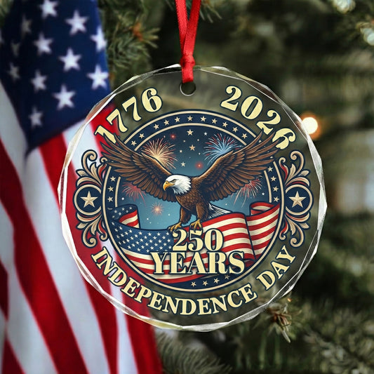 250th Independence Day Glass Ornament – Patriotic USA 1776–2026 Keepsake