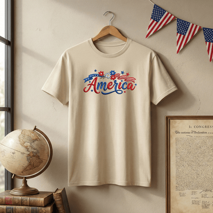 Floral America - Patriotic USA Flag with Flowers T-Shirt Design