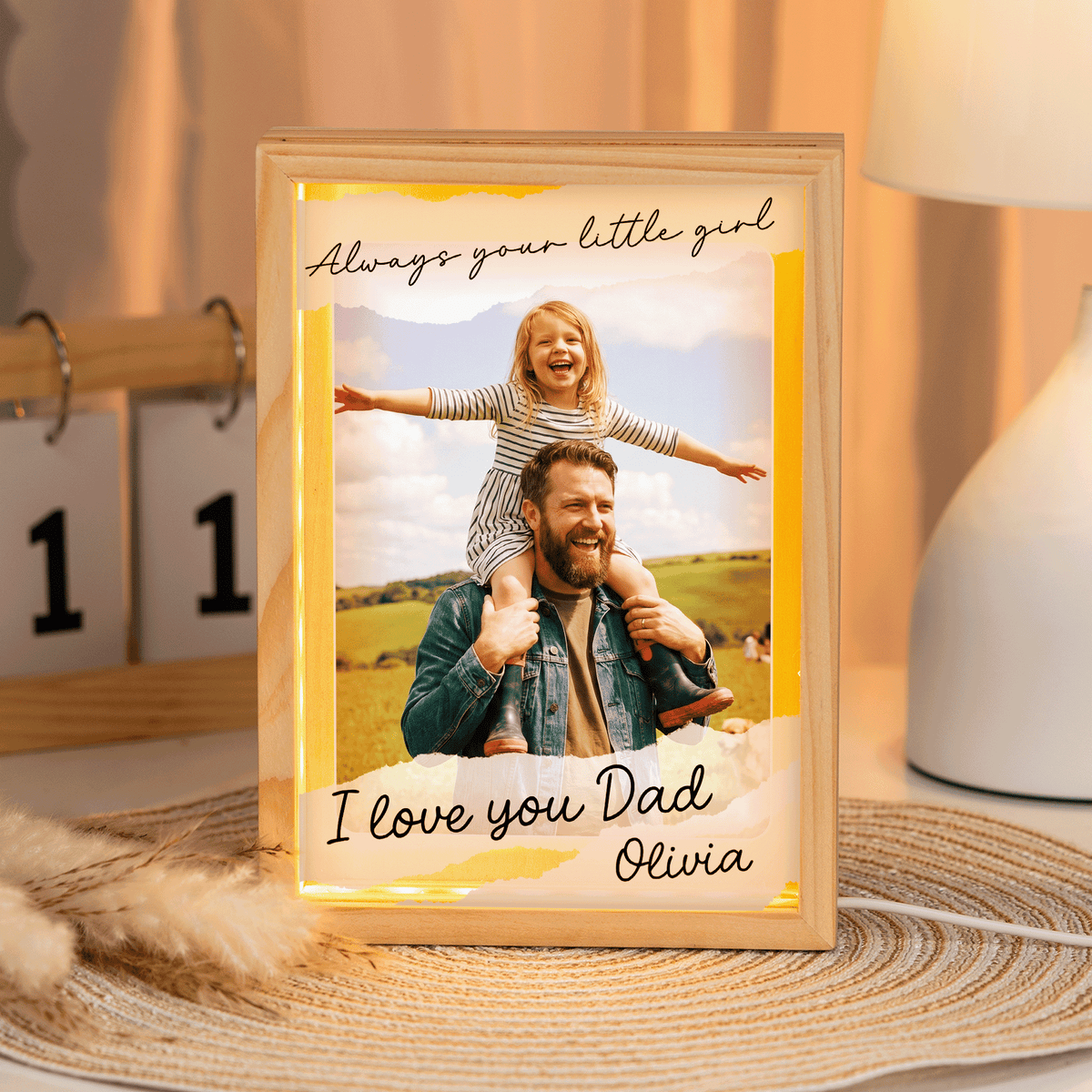 Always Your Little Girl I Love You Dad Photo Frame Light Box - Custom Photo LED Gift for Dad
