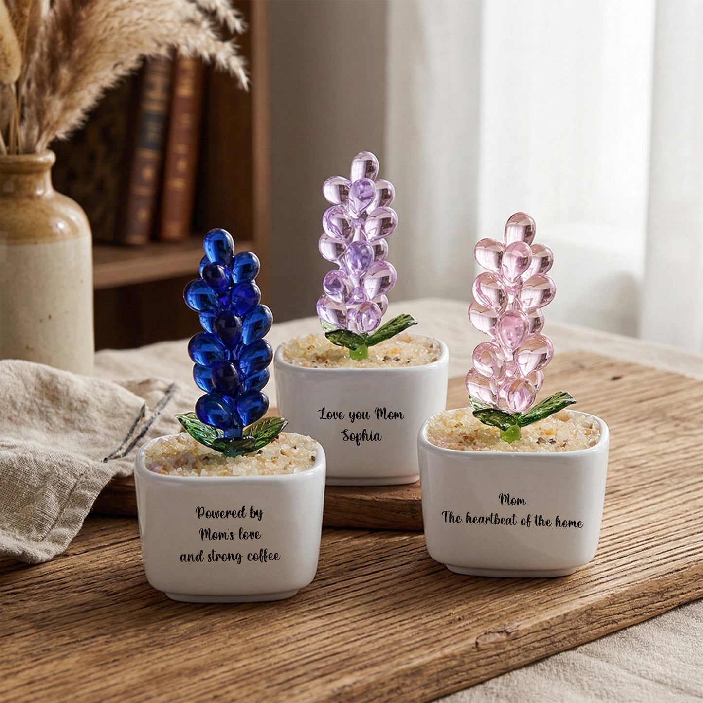 Personalized Grape Hyacinth Glass Pot – Ocean Floral Planter Gift