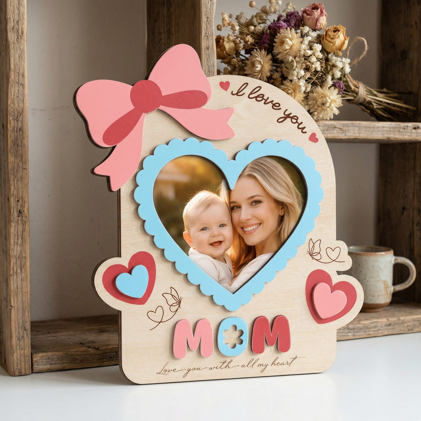 Personalized 3D Layered Wood Block – Custom Family Keepsake Decor – Meaningful Gift for Mom