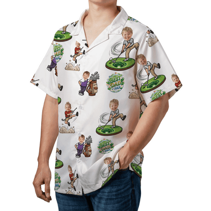 Custom Golf Hawaiian Shirt With Kids Face – Funny Father’s Day Golf Gift for Dad, Personalized Aloha Shirt
