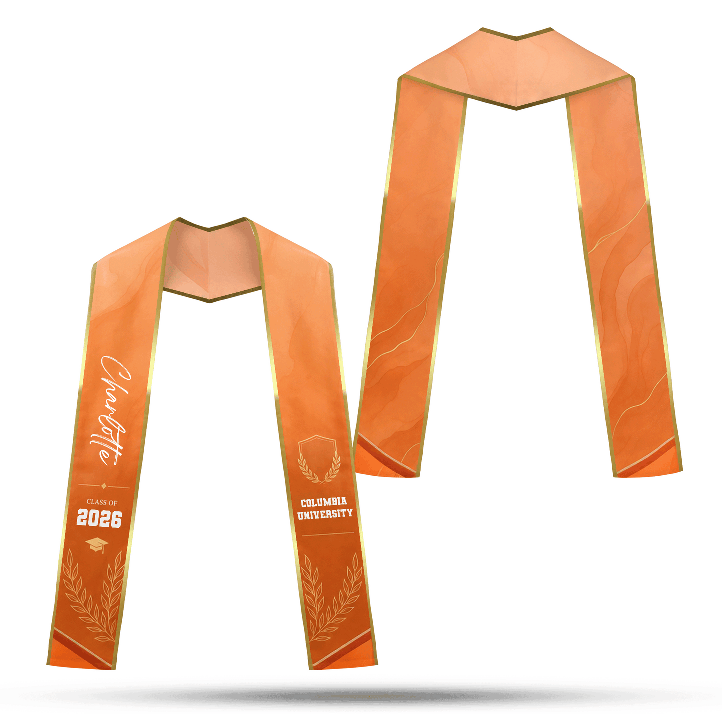 Personalized Orange Graduation Stole with Graduation Cap – Custom Name