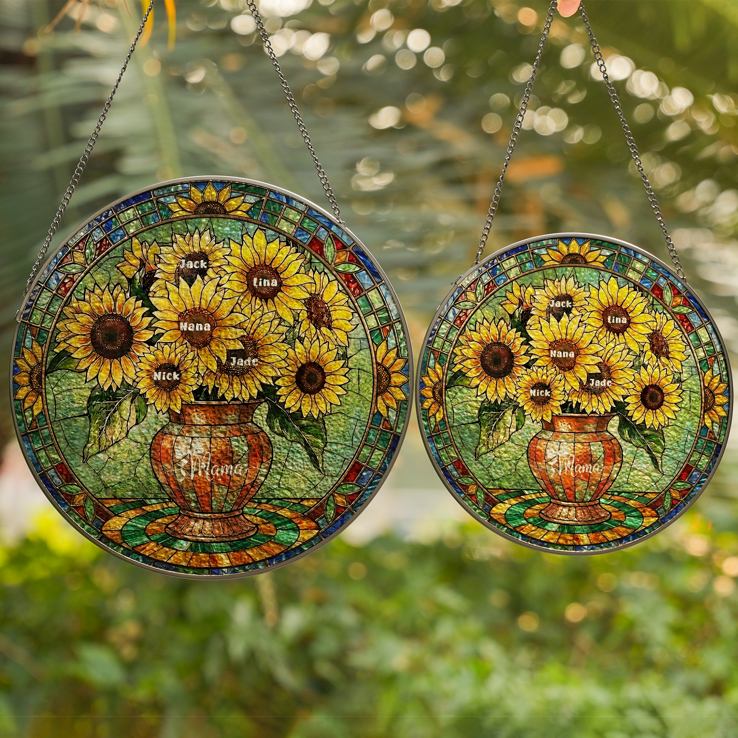 Sunflower Pot Personalized Stained Glass Suncatcher Gift for Mom and Grandma
