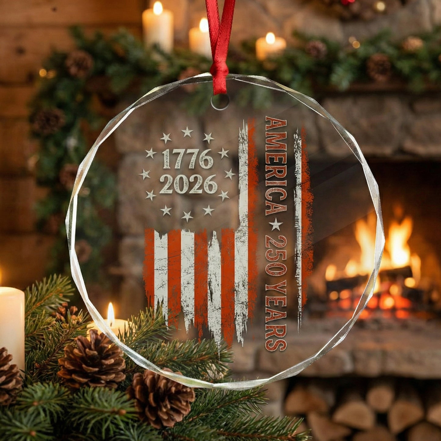 America 250th Anniversary Glass Ornament – USA Patriotic Keepsake 1776–2026