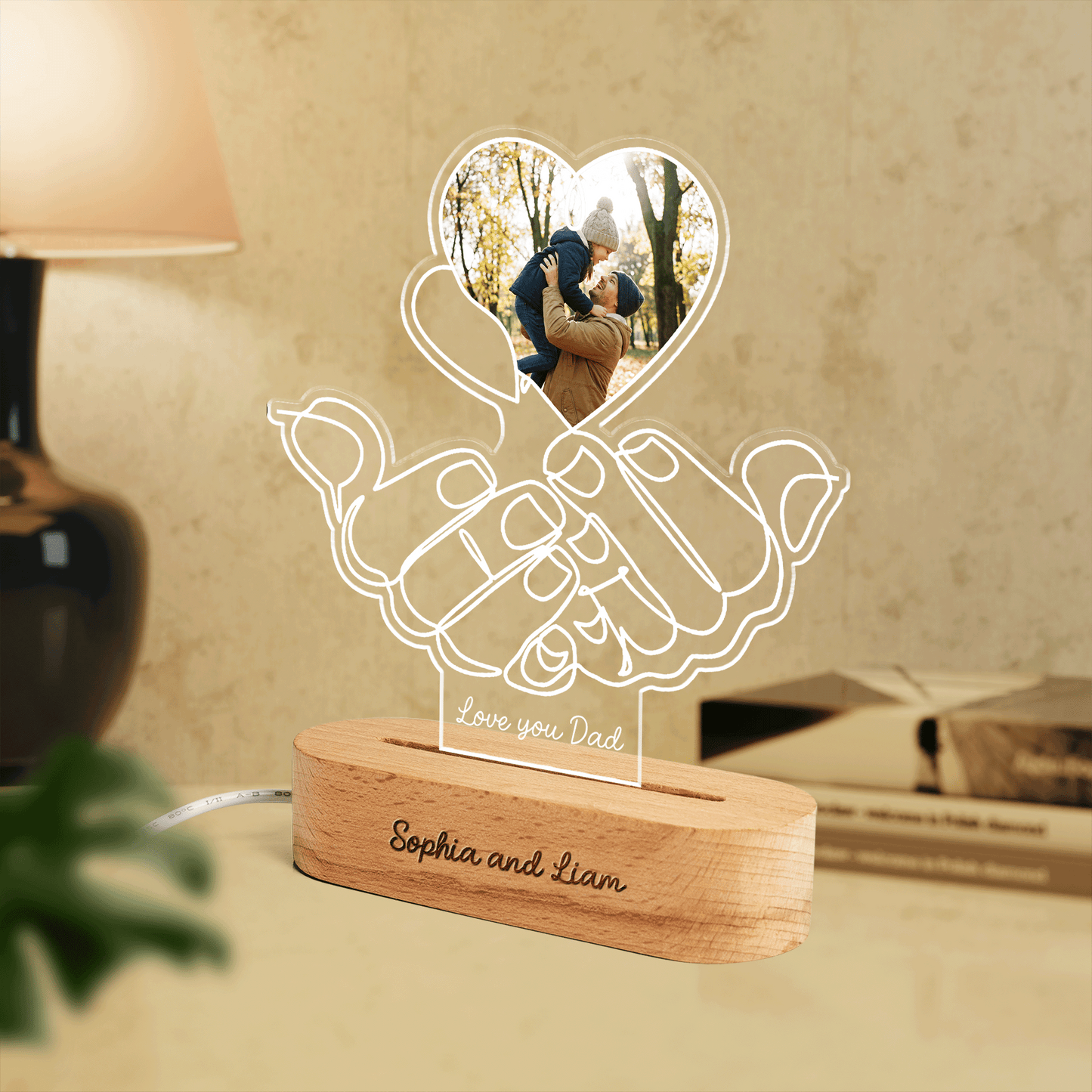 Personalized Love You Dad Photo Night Light – Custom Name LED Acrylic Lamp Gift for Dad