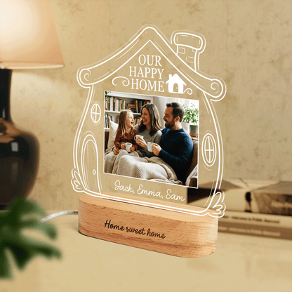 Personalized Our Happy Home Photo Night Light – Custom Family Photo LED Acrylic Lamp