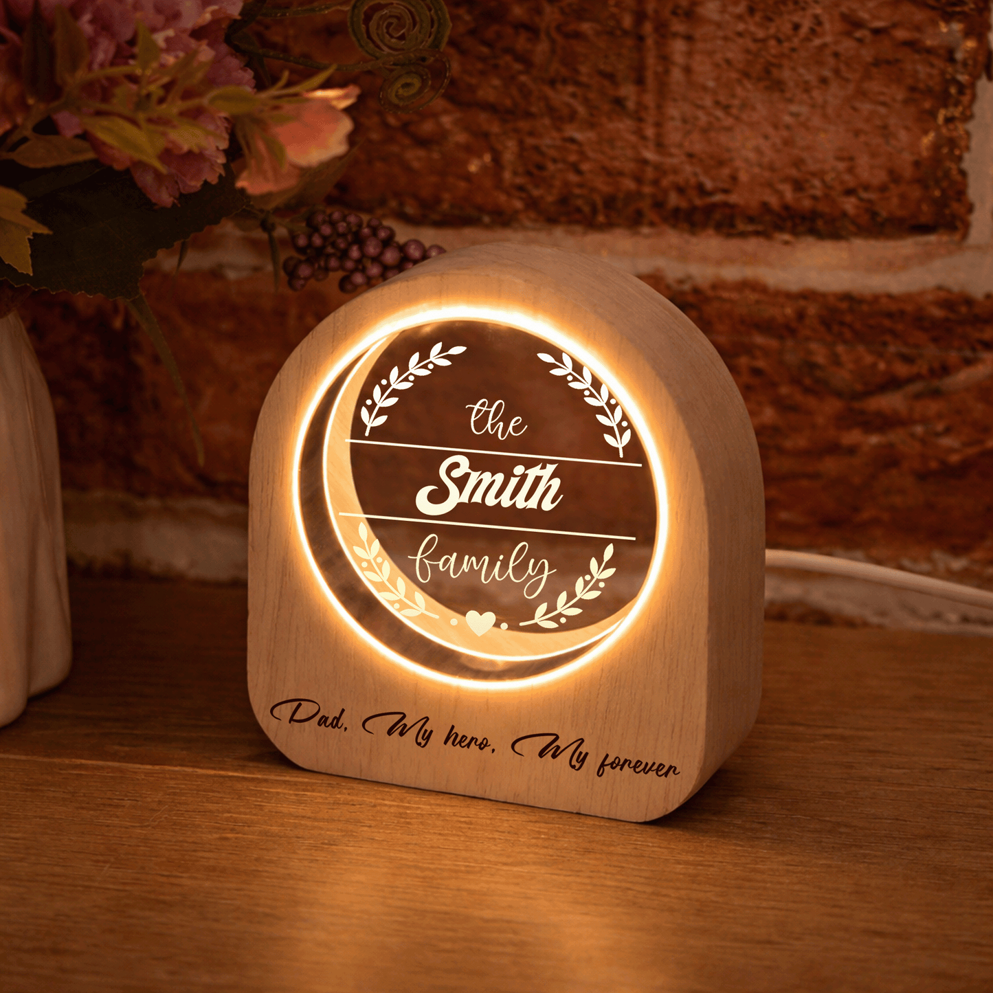 Personalized Round Night Light – “Dad My Hero My Forever” Custom Name Gift
