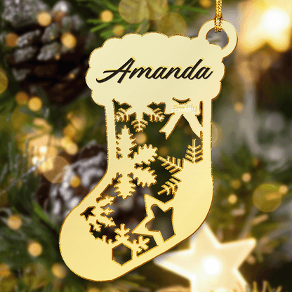 Custom Mirrored Acrylic Christmas Stocking Ornament - Personalized Name Gift