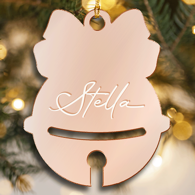 Custom Mirrored Acrylic Sleigh Bell Ornament - Personalized Name Gift