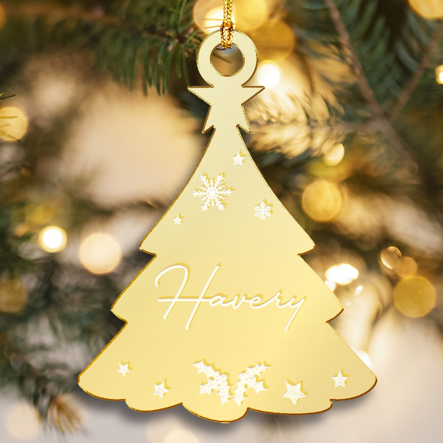 Custom Mirrored Acrylic Tree Ornament - Personalized Name Gift