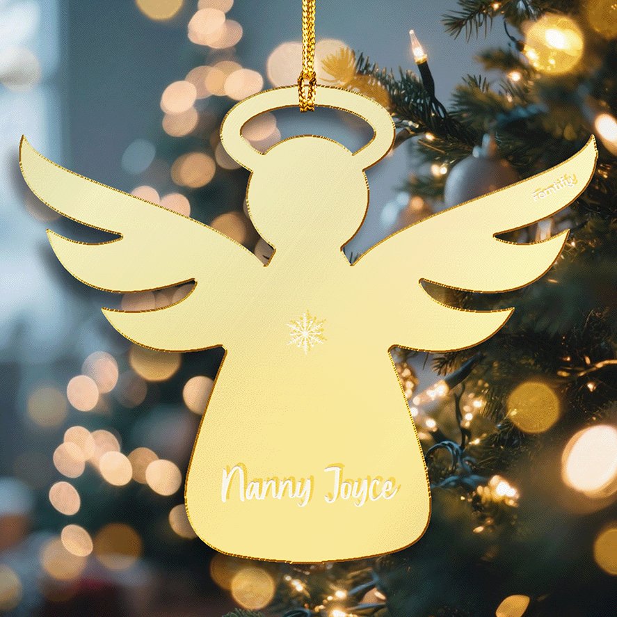Personalized Angel Memorial Mirrored Acrylic Christmas Ornament With Engraved Name