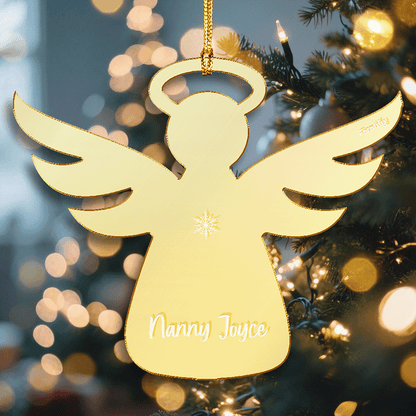 Personalized Angel Memorial Mirrored Acrylic Christmas Ornament With Engraved Name