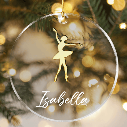 Personalized Ballerina Mirrored Acrylic Ornament - Christmas Gift for Dancer or Baby Girl